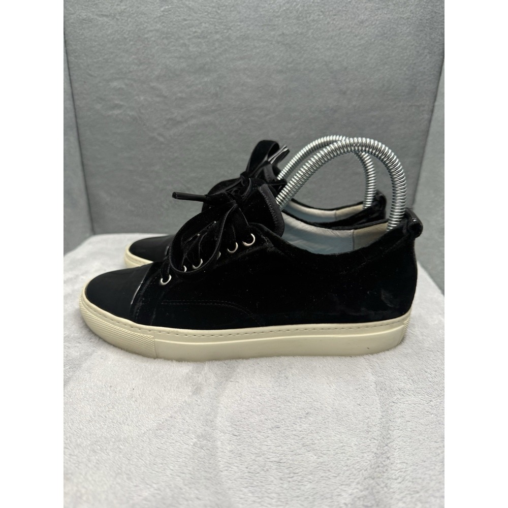 Lanvin Paris Women's EU 36 Black Velvet Cap Toe Low Top Sneakers Ribbon Laces